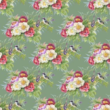 çiçekler ve kuşlar ile güzel desen