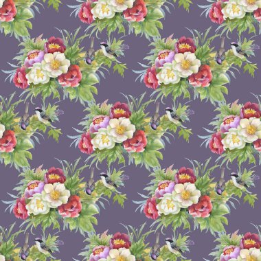 çiçekler ve kuşlar ile güzel desen