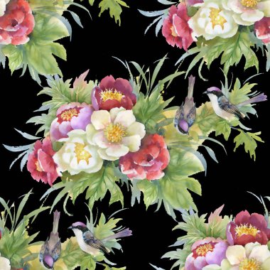 çiçekler ve kuşlar ile güzel desen