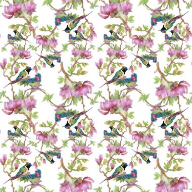 çiçekler ve kuşlar ile güzel desen