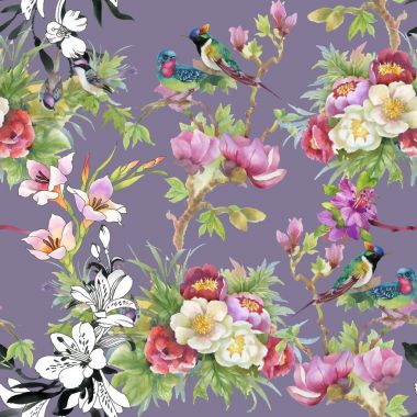 çiçekler ve kuşlar ile güzel desen