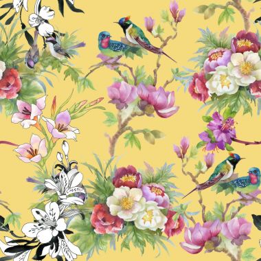 çiçekler ve kuşlar ile güzel desen