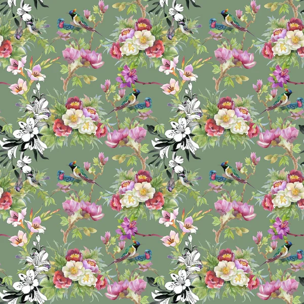 beautiful pattern with flowers and birds