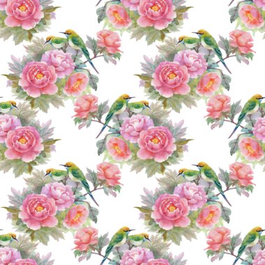 model Pembe gül ve kuşlar