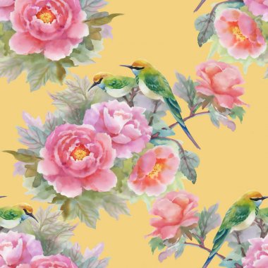 model Pembe gül ve kuşlar