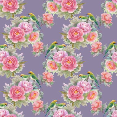 model Pembe gül ve kuşlar