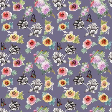 çiçekler ve kelebekler ile modaya uygun desen