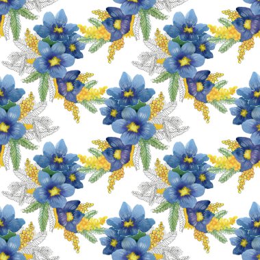 mavi ve sarı çiçekler ve kuşlar 