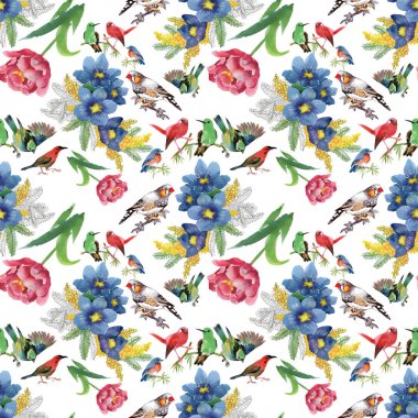 renkli çiçekler ve kuşlar 