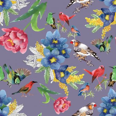 renkli çiçekler ve kuşlar 