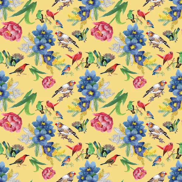 renkli çiçekler ve kuşlar 