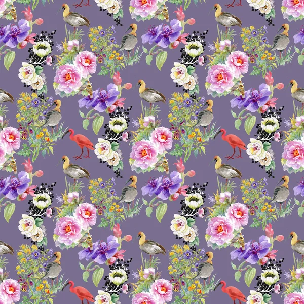 Pattern with flowers and birds — Stock Photo, Image