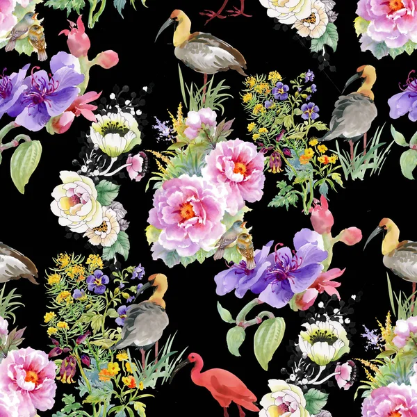 pattern with flowers and birds