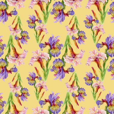 Iris çiçek suluboya seamless modeli