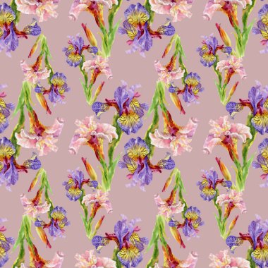 Iris çiçek suluboya seamless modeli