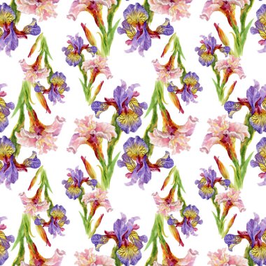 Iris çiçek suluboya seamless modeli