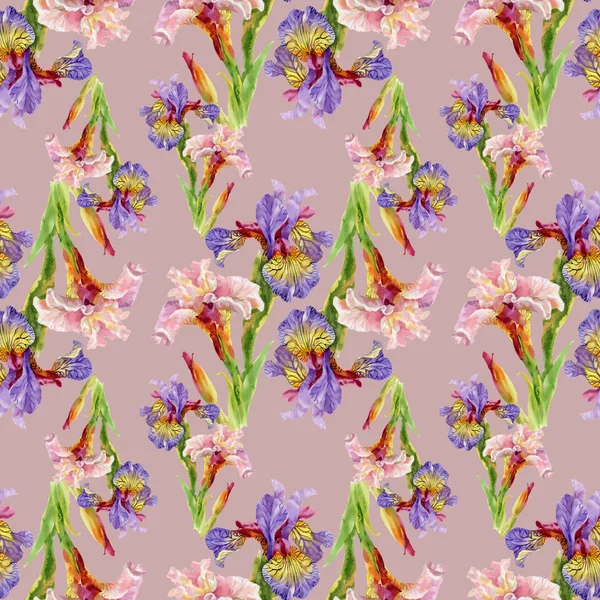 Iris çiçek suluboya seamless modeli