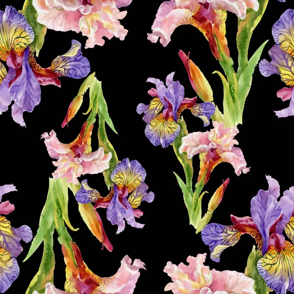 Iris fiori acquerello modello senza soluzione di continuità — Foto Stock