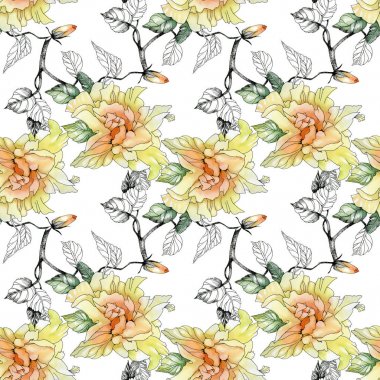 Sarı Gül ve yaprakları desen