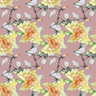 Sarı Gül ve yaprakları desen