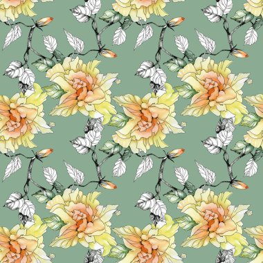 Sarı Gül ve yaprakları desen