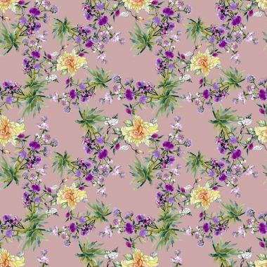 Sarı ve mor çiçek deseni