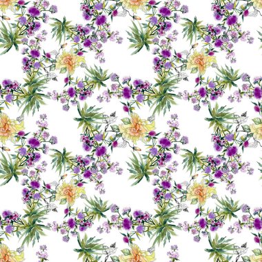 Sarı ve mor çiçek deseni