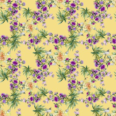 Sarı ve mor çiçek deseni