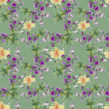 Sarı ve mor çiçek deseni