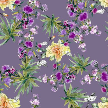 Sarı ve mor çiçek deseni