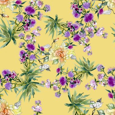 Sarı ve mor çiçek deseni