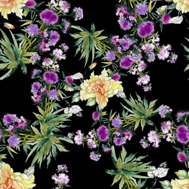 Sarı ve mor çiçek deseni