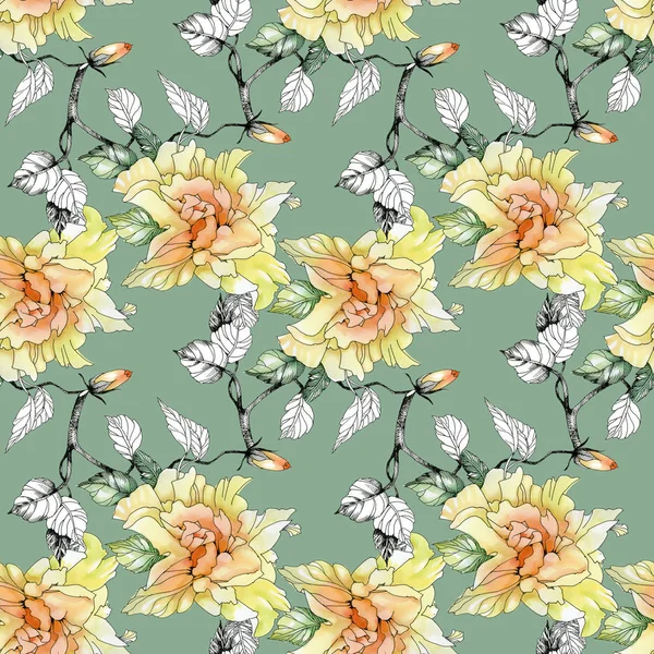 Sarı Gül ve yaprakları desen