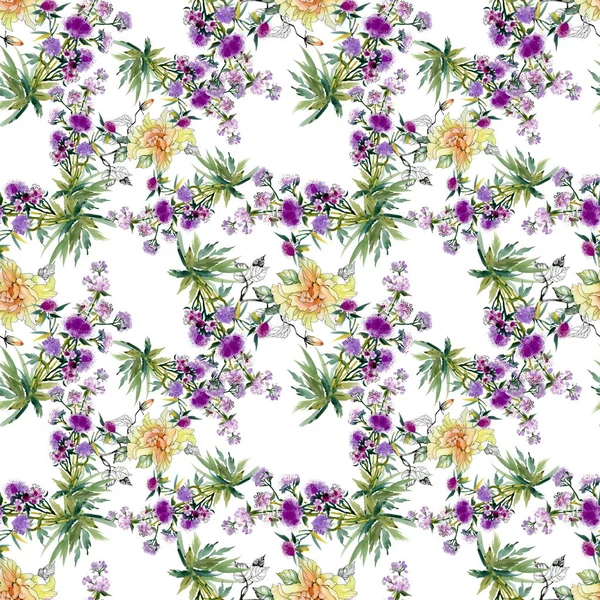黄色と紫の花のパターン — ストック写真