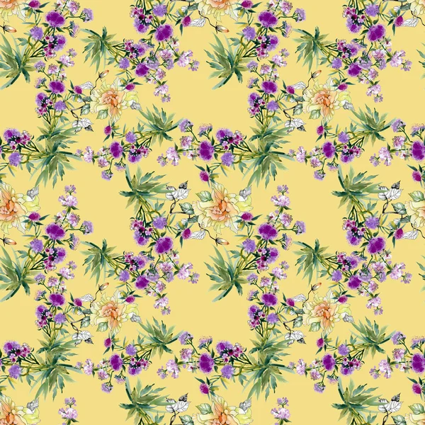 Sarı ve mor çiçek deseni