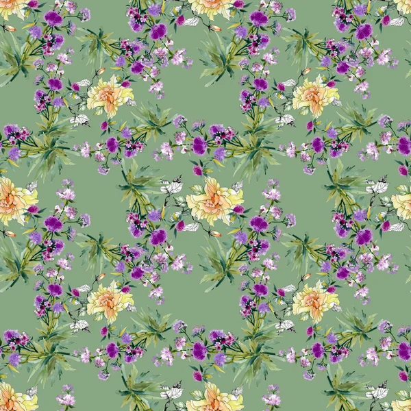 Muster gelber und lila Blüten — Stockfoto