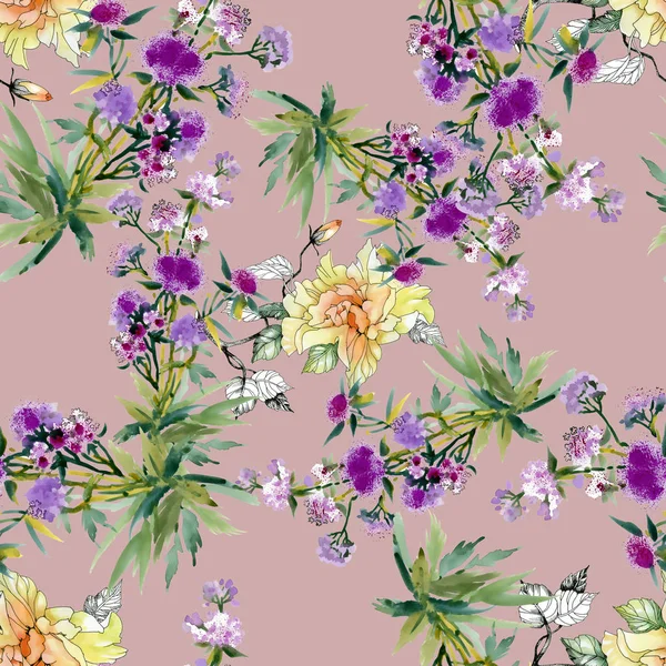 yellow and purple  flowers pattern
