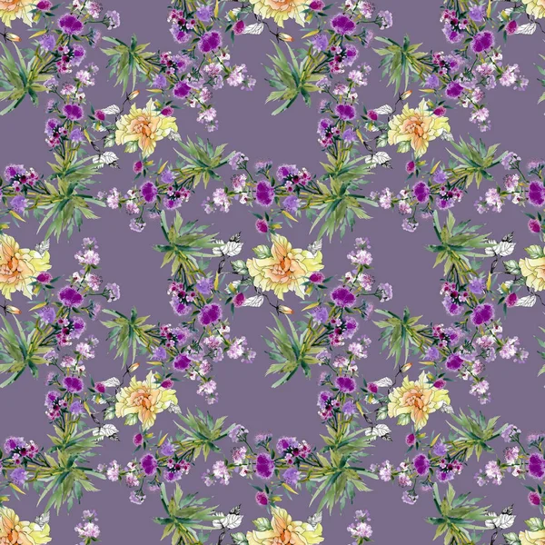 Patroon van gele en paarse bloemen — Stockfoto