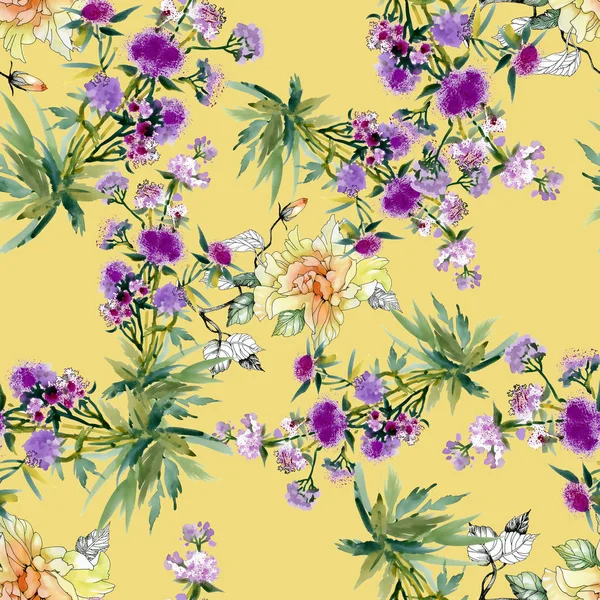 Sarı ve mor çiçek deseni
