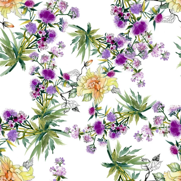 Patroon van gele en paarse bloemen — Stockfoto