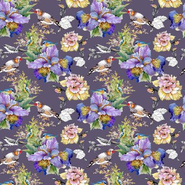 çiçekler ve kuşlar seamless modeli