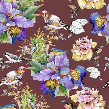 çiçekler ve kuşlar seamless modeli