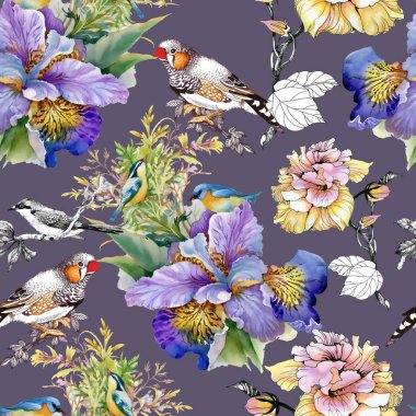 çiçekler ve kuşlar seamless modeli