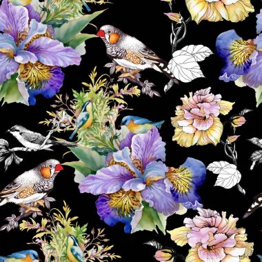 çiçekler ve kuşlar seamless modeli