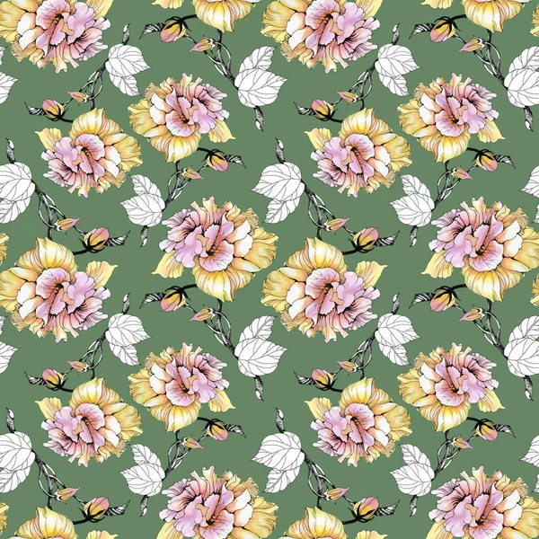 Roses and leaves  pattern — Stock Photo, Image