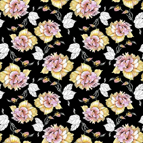 Roses and leaves  pattern — Stock Photo, Image