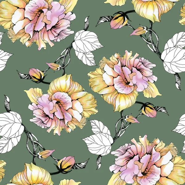 Roses and leaves  pattern — Stock Photo, Image