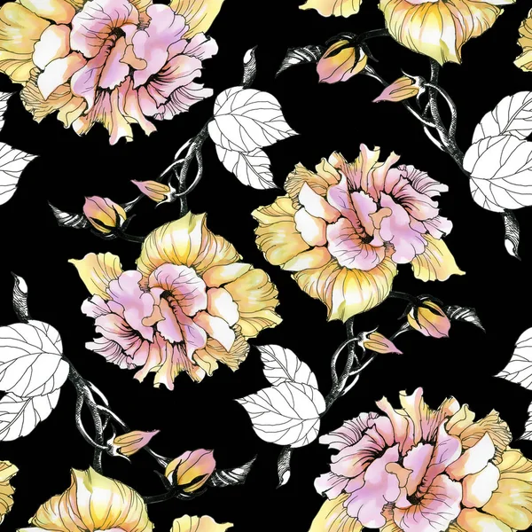 Roses and leaves  pattern — Stock Photo, Image