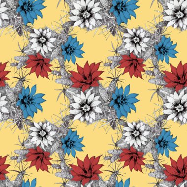 Kırmızı ve mavi çiçekli desen 