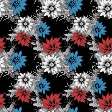 Kırmızı ve mavi çiçekli desen